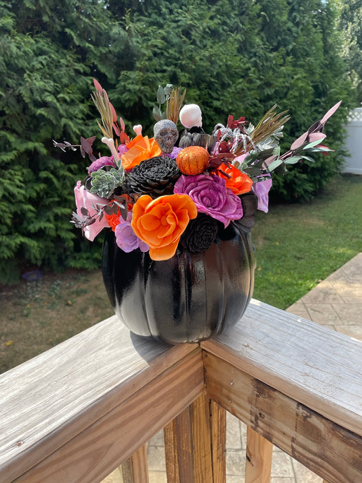 Jack-O-Lantern Floral Arrangement, Sola Wood Flowers