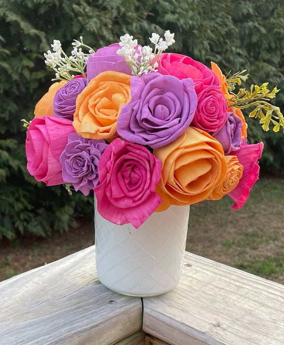 Build-A-Floral (30 flower) Custom Arrangement, Quilted Glass Vase, Sola Wood Flowers