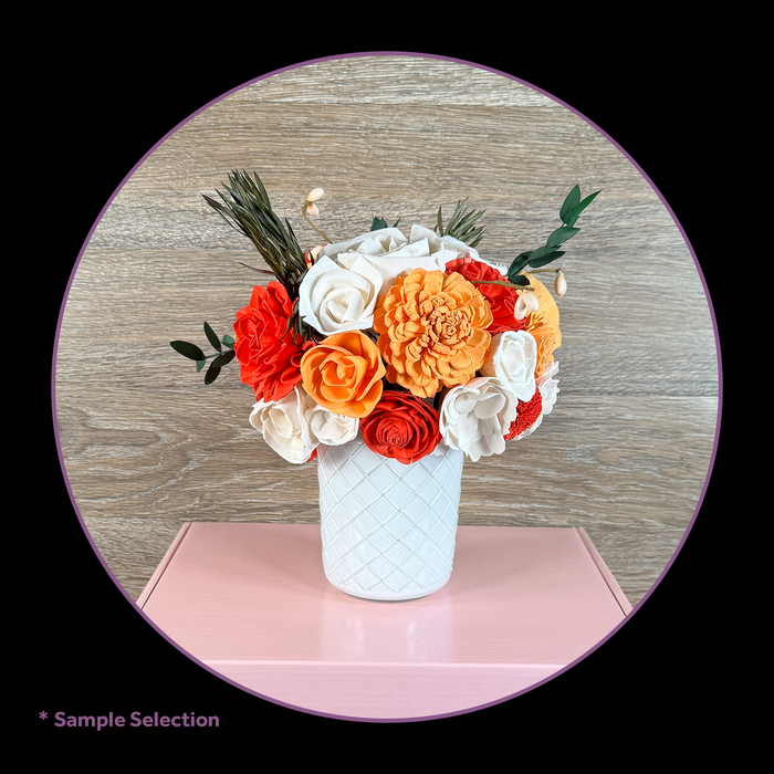 DIY Build-A-Floral (30 flower) Kit, Quilted Glass Vase, Sola Wood Flowers