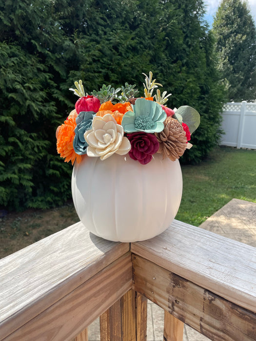 Jack-O-Lantern Floral Arrangement, Sola Wood Flowers