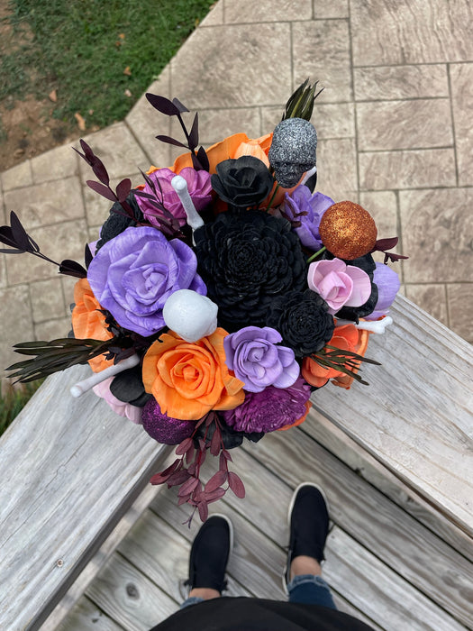 Spooky Cauldron Floral Arrangement, Sola Wood Flowers