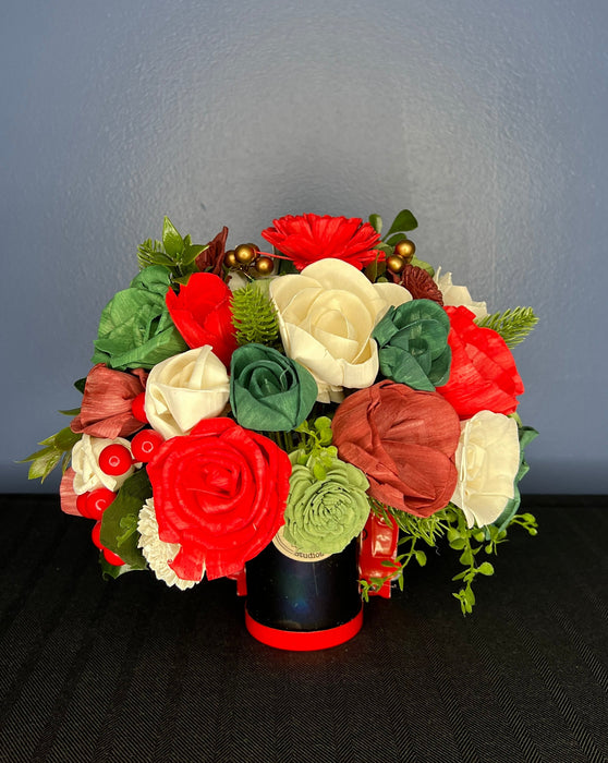 Holiday Floral Glass Vase Arrangement, Sola Wood Flowers