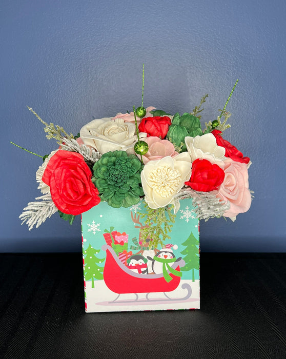 Holiday Floral Gift Box Arrangement, Sola Wood Flowers