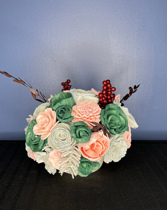 Holiday Floral Ceramic Vase Arrangement, Sola Wood Flowers