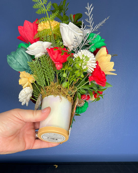 Holiday Floral Glass Vase Arrangement, Sola Wood Flowers