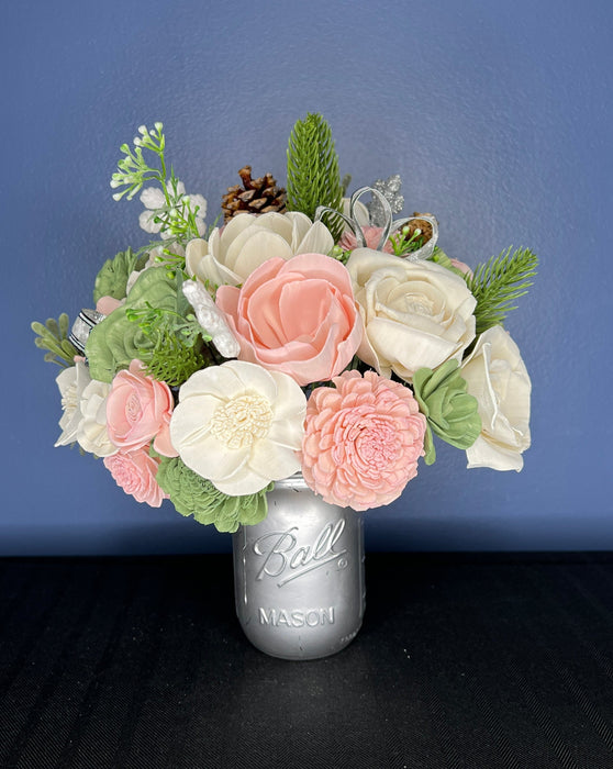 Holiday Floral Glass Jar Arrangement, Sola Wood Flowers