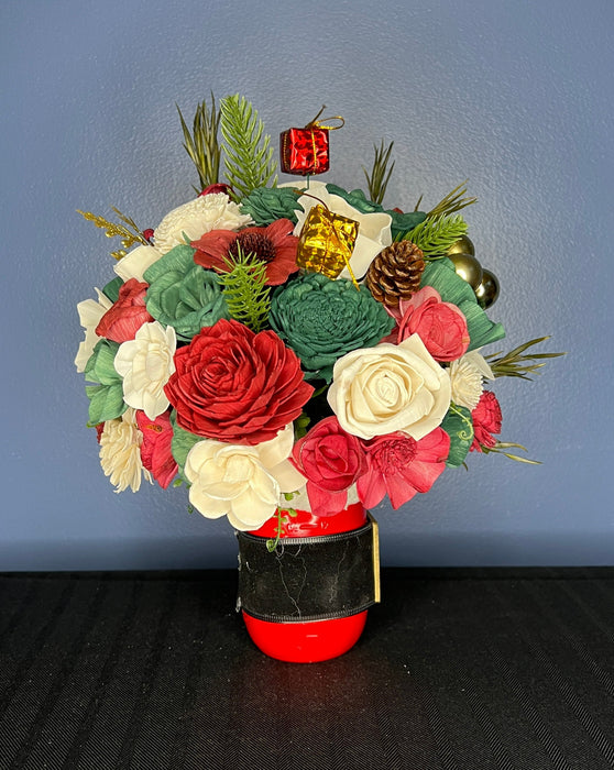 Holiday Floral Glass Jar Arrangement, Sola Wood Flowers