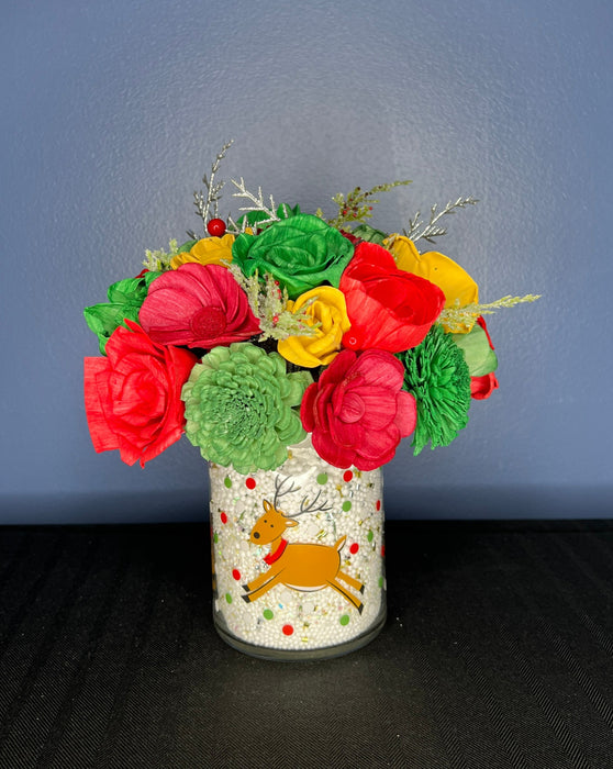 Holiday Floral Glass Vase Arrangement, Sola Wood Flowers