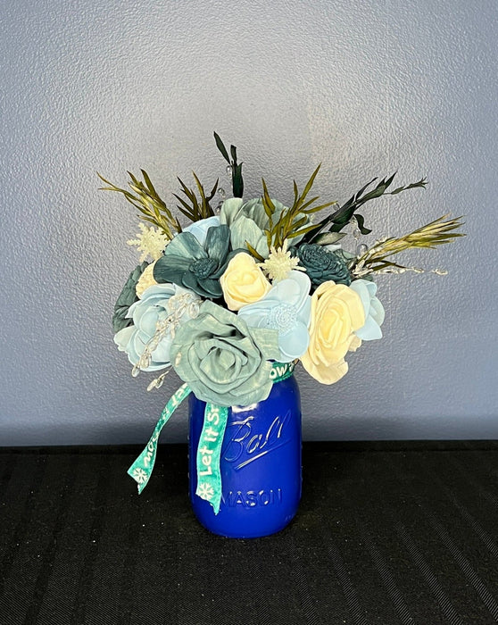 Holiday Floral Glass Vase Arrangement, Sola Wood Flowers