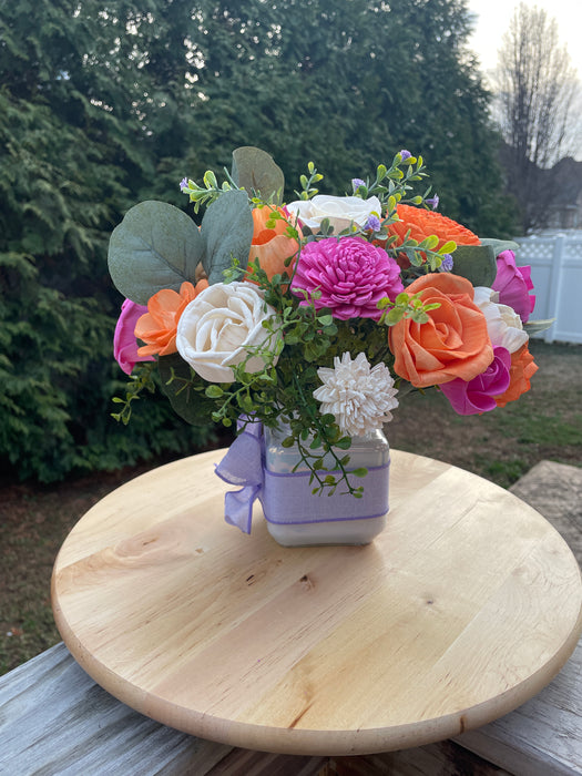 Spring Floral Glass Jar Arrangement, Sola Wood Flowers