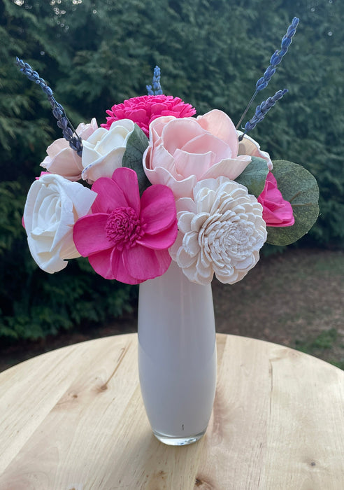 Build-A-Floral (20 flower) Custom Arrangement, Fluted Glass Vase, Sola Wood Flowers