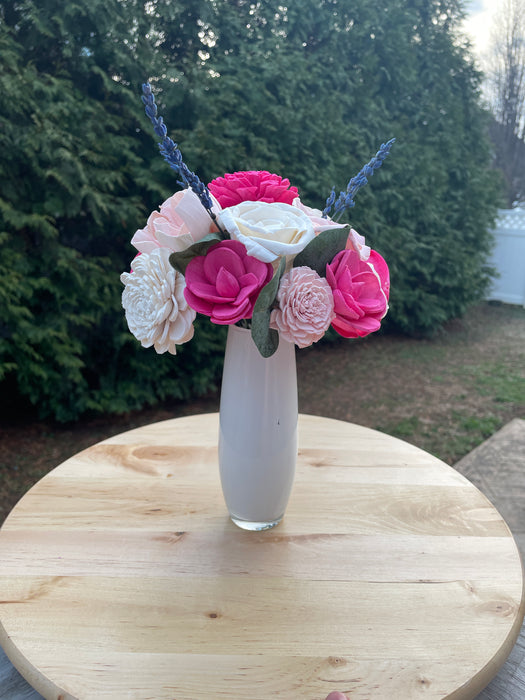 Spring Floral Glass Vase Arrangement, Sola Wood Flowers