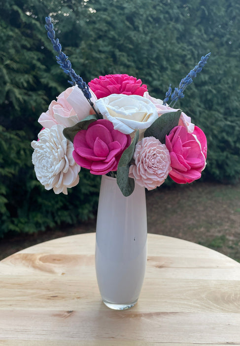 Build-A-Floral (20 flower) Custom Arrangement, Fluted Glass Vase, Sola Wood Flowers