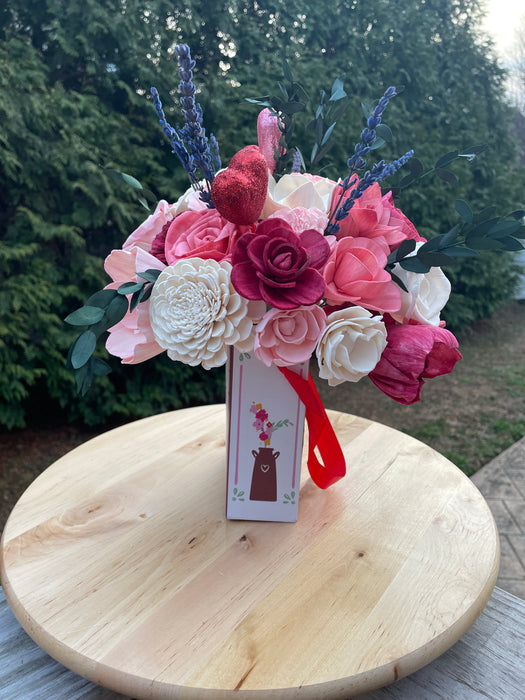 Valentine's Day Floral Gift Box Arrangement, Sola Wood Flowers