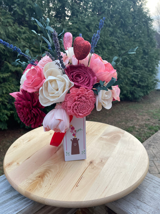Valentine's Day Floral Gift Box Arrangement, Sola Wood Flowers