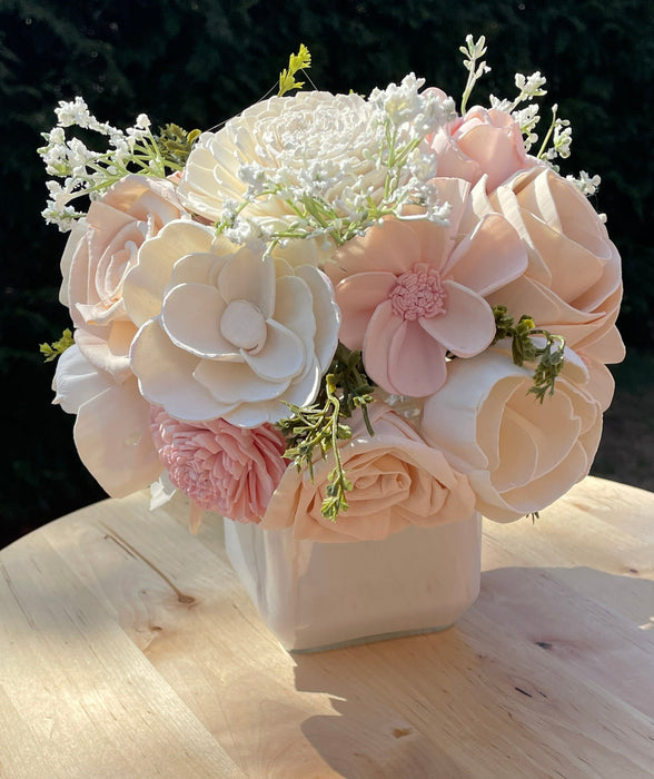 Build-A-Floral (30 flower) Custom Arrangement, Square Glass Jar Vase, Sola Wood Flowers