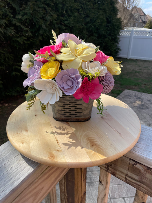 Spring Floral Metal Basket Arrangement, Sola Wood Flowers