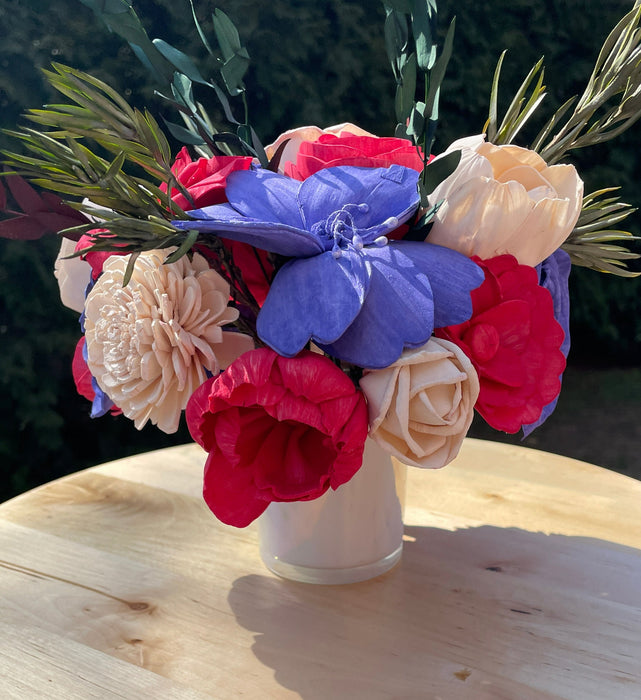 Build-A-Floral (20 flower) Custom Arrangement, Glass Candle Vase, Sola Wood Flowers