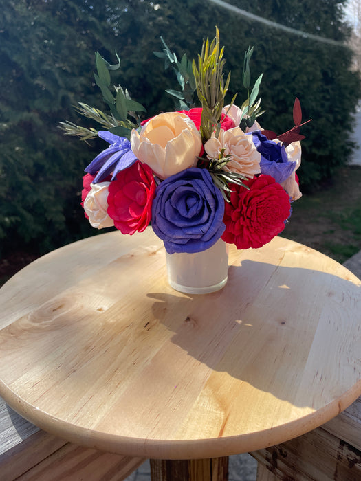 Spring Floral Glass Vase Arrangement, Sola Wood Flowers