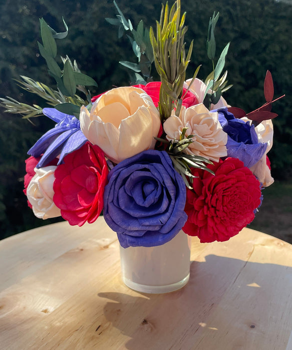 Build-A-Floral (20 flower) Custom Arrangement, Glass Candle Vase, Sola Wood Flowers