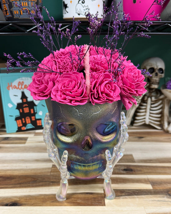 Halloween Brain Storming! - Translucent Skull - Hot Pink Flowers