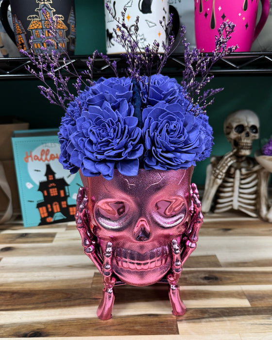 Halloween Brain Storming! - Dark Pink Skull - Blue Purple Flowers