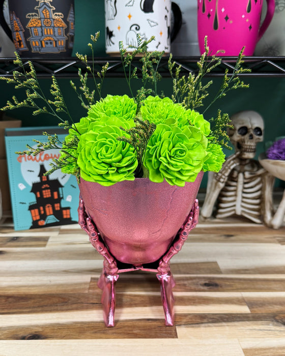 Halloween Brain Storming! - Light Pink Skull - Lime Green Flowers