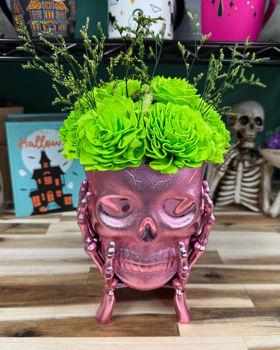 Halloween Brain Storming! - Light Pink Skull - Lime Green Flowers