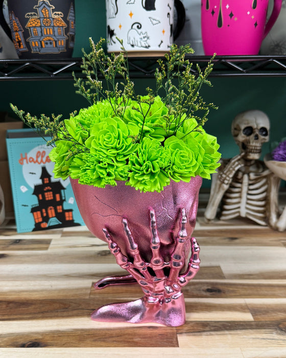 Halloween Brain Storming! - Light Pink Skull - Lime Green Flowers
