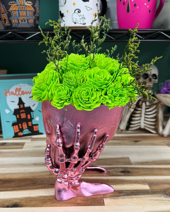 Halloween Brain Storming! - Light Pink Skull - Lime Green Flowers