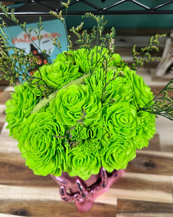 Halloween Brain Storming! - Light Pink Skull - Lime Green Flowers