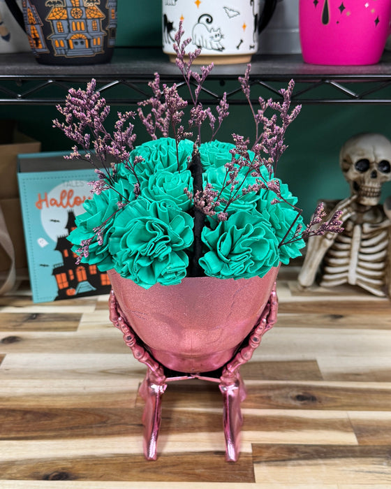 Halloween Brain Storming! - Light Pink Skull - Teal Green Flowers