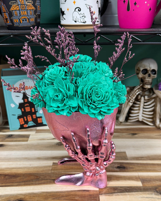 Halloween Brain Storming! - Light Pink Skull - Teal Green Flowers