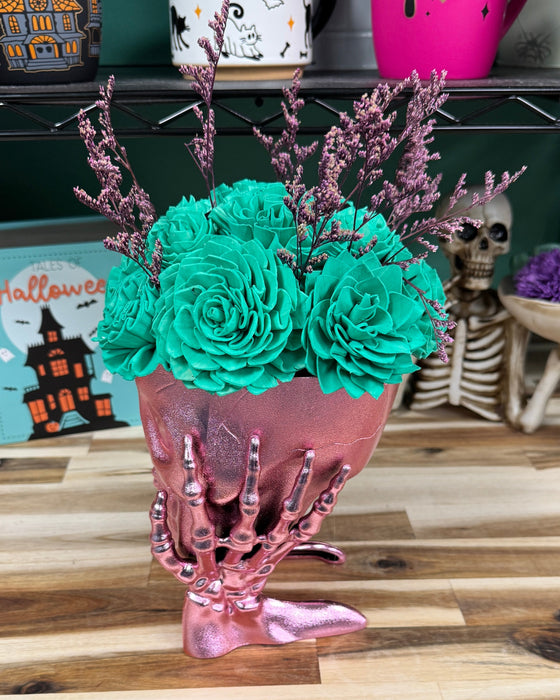 Halloween Brain Storming! - Light Pink Skull - Teal Green Flowers