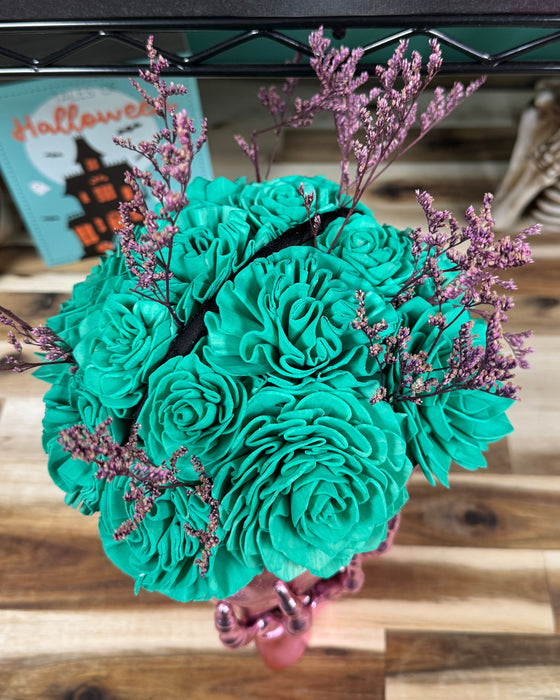 Halloween Brain Storming! - Light Pink Skull - Teal Green Flowers