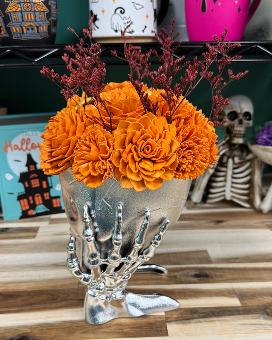 Halloween Brain Storming! - Silver Skull - Orange Flowers