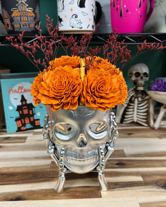 Halloween Brain Storming! - Silver Skull - Orange Flowers