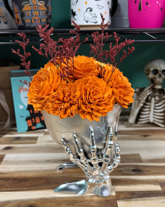 Halloween Brain Storming! - Silver Skull - Orange Flowers