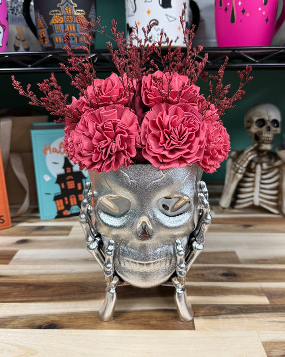 Halloween Brain Storming! - Silver Skull - Cherry Red Flowers