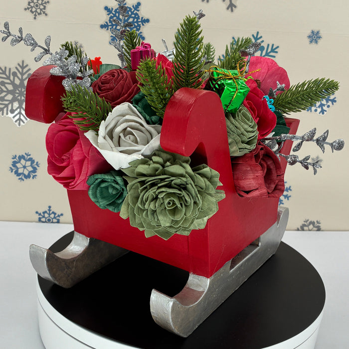 Christmas Sleigh, Red and Silver! - (12") Holiday Decor