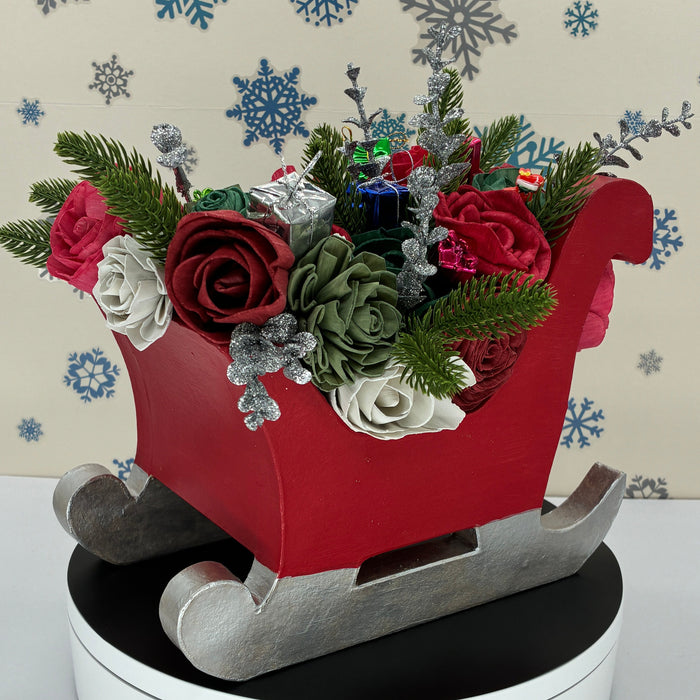 Christmas Sleigh, Red and Silver! - (12") Holiday Decor