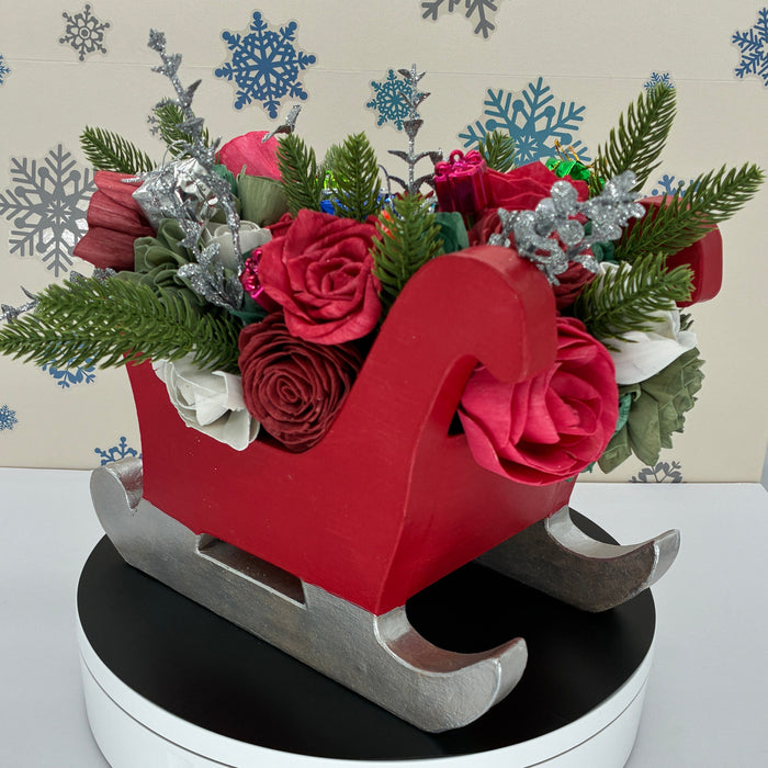 Christmas Sleigh, Red and Silver! - (12") Holiday Decor