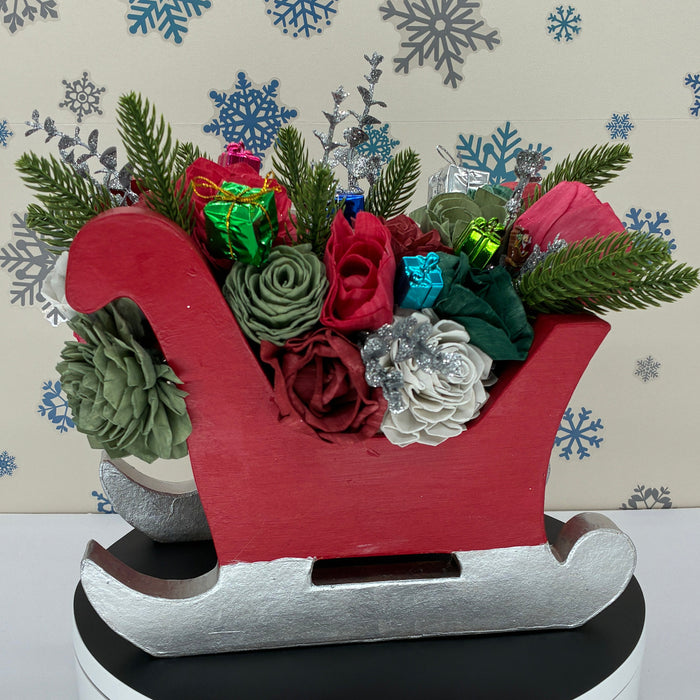 Christmas Sleigh, Red and Silver! - (12") Holiday Decor