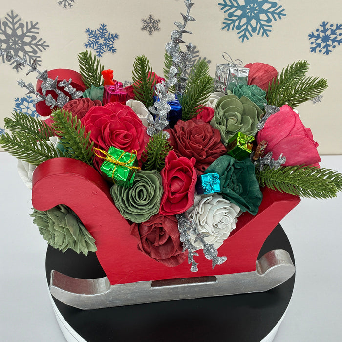 Christmas Sleigh, Red and Silver! - (12") Holiday Decor