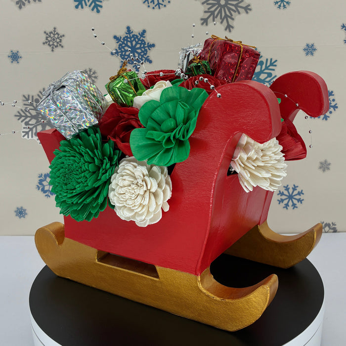 Christmas Sleigh, Red and Gold! - (12") Holiday Decor