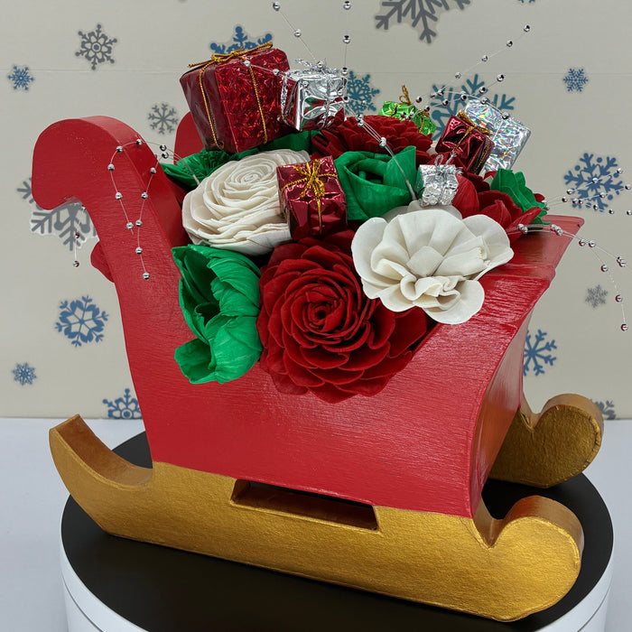 Christmas Sleigh, Red and Gold! - (12") Holiday Decor