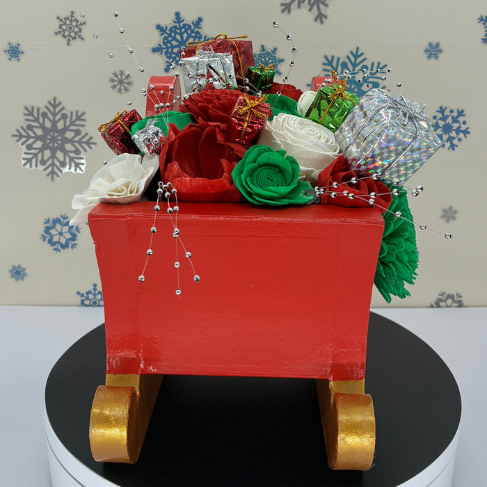 Christmas Sleigh, Red and Gold! - (12") Holiday Decor