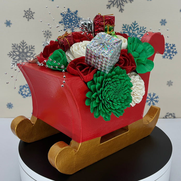 Christmas Sleigh, Red and Gold! - (12") Holiday Decor