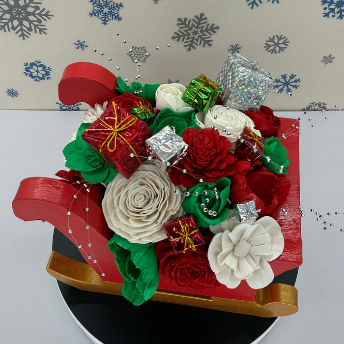 Christmas Sleigh, Red and Gold! - (12") Holiday Decor